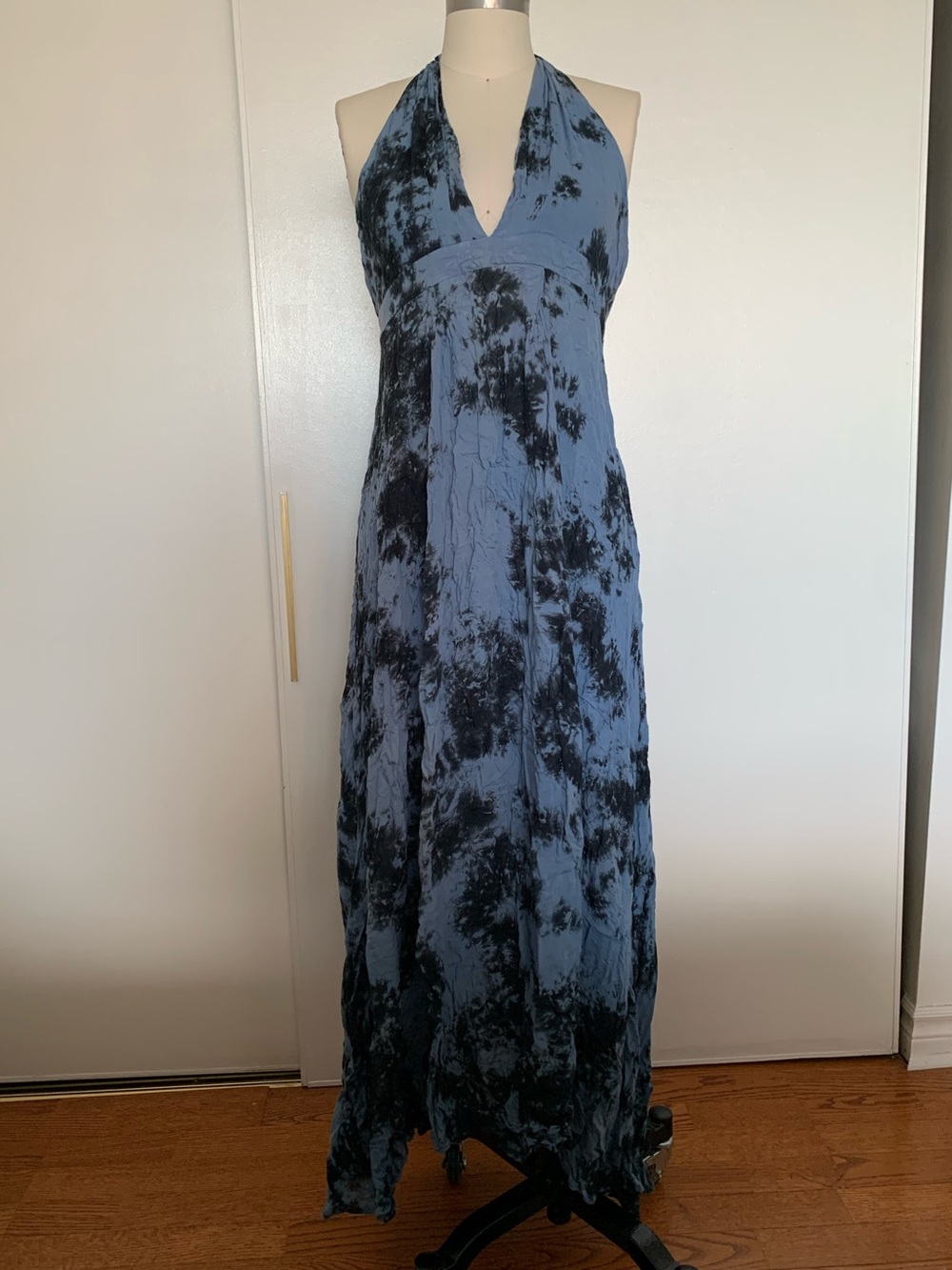 Blue and Black Halter Maxi Dress. Tie dye